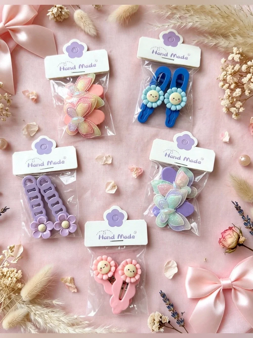 Hand Made Pastel Flower Hair Clips - Pink, Purple, Blue, Mint